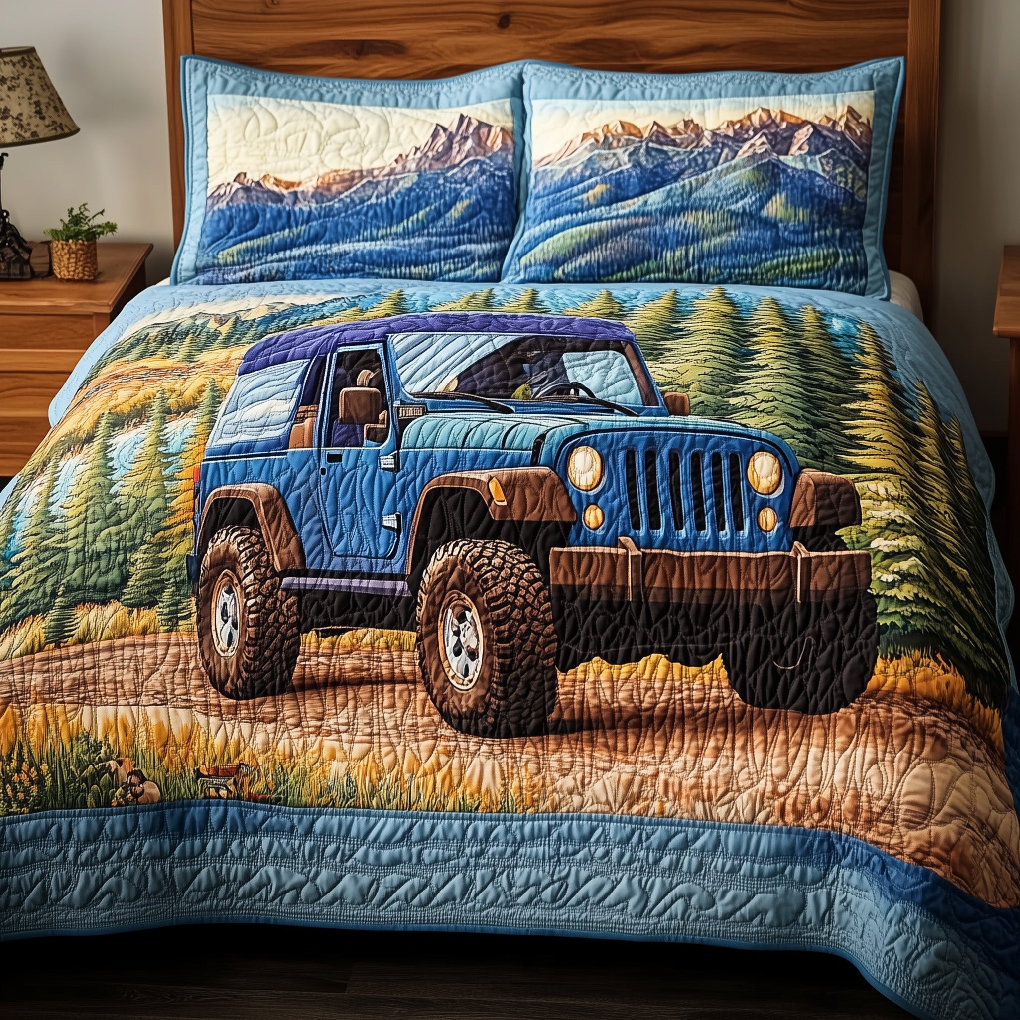 Rugged Adventure Quilted Bedding Set Duvet Cover Merchandise Gifts For People Who Loves Camping