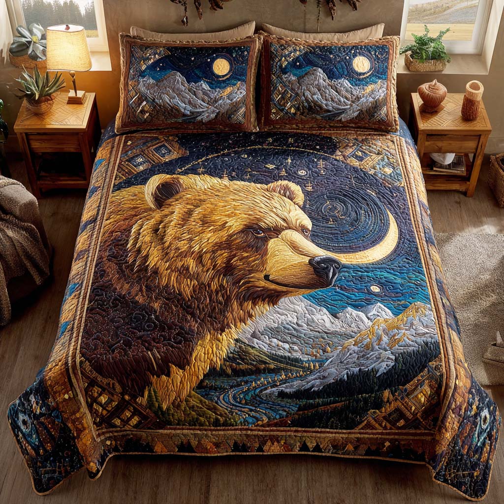 Rugged Hunter Quilted Bedding Set Bedspread Set Gift Ideas For Bear Lovers