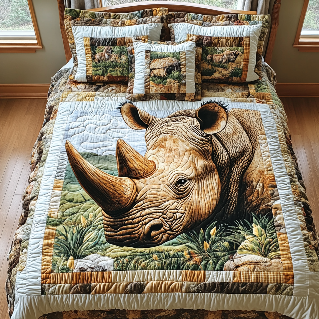 Rugged Rhino Quilted Bedding Set Bed Decorations Rhino Gifts For Him