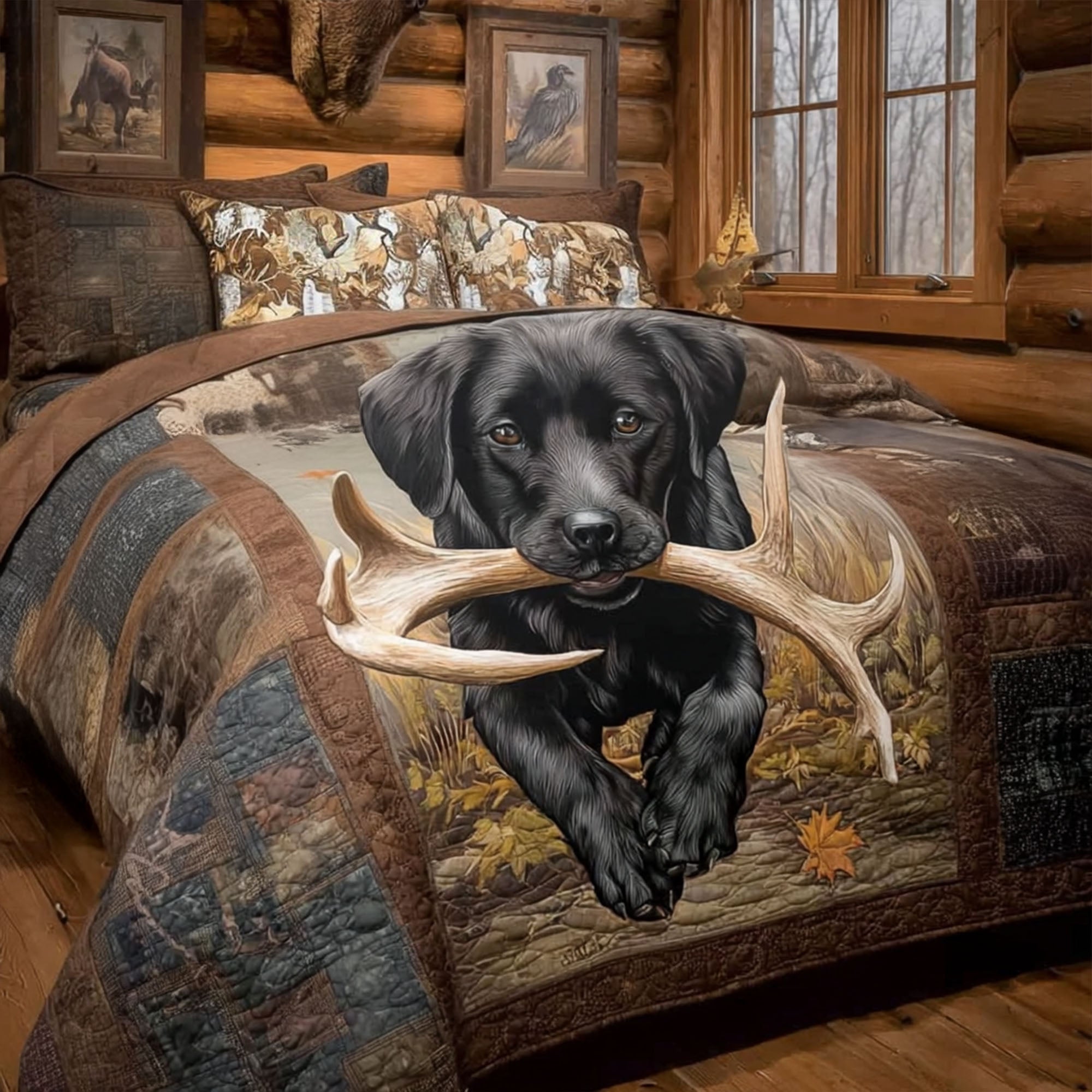 Rugged Tracker Quilted Bedding Set Aesthetic Room Decor Labrador Gifts For Dog Lovers