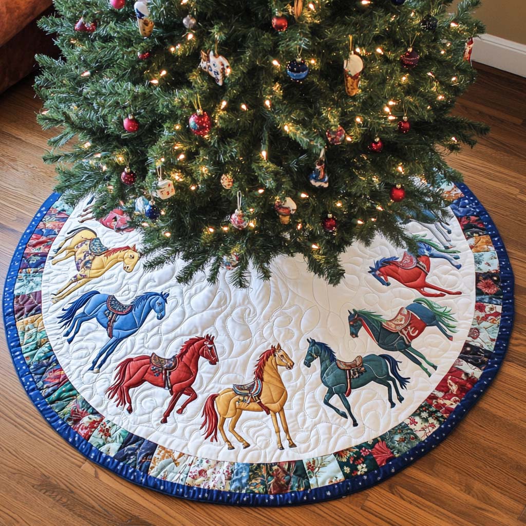 Running Free Christmas Quilted Tree Skirt Holiday Party Decor for Home Under-Tree Christmas Decor