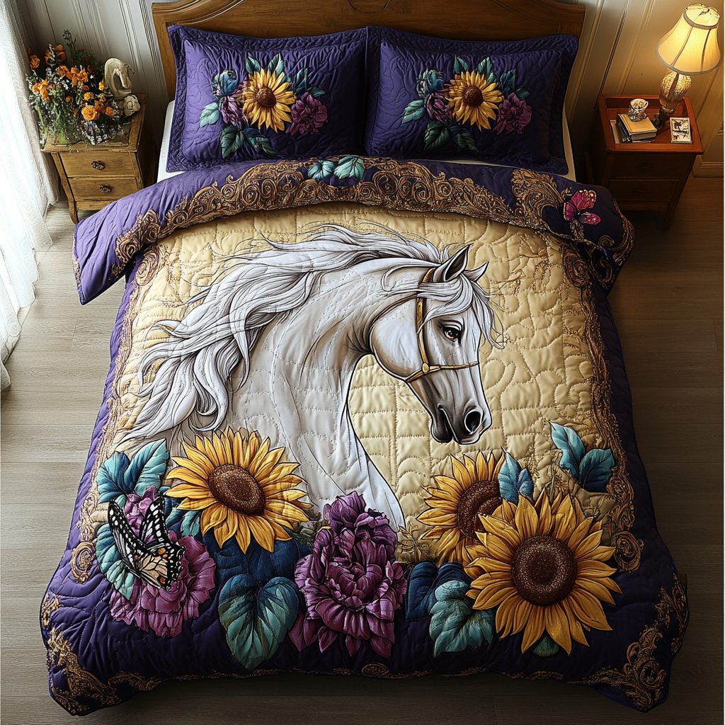 Running Horse Quilted Bedding Set Christmas Gifts For Horse Trainers