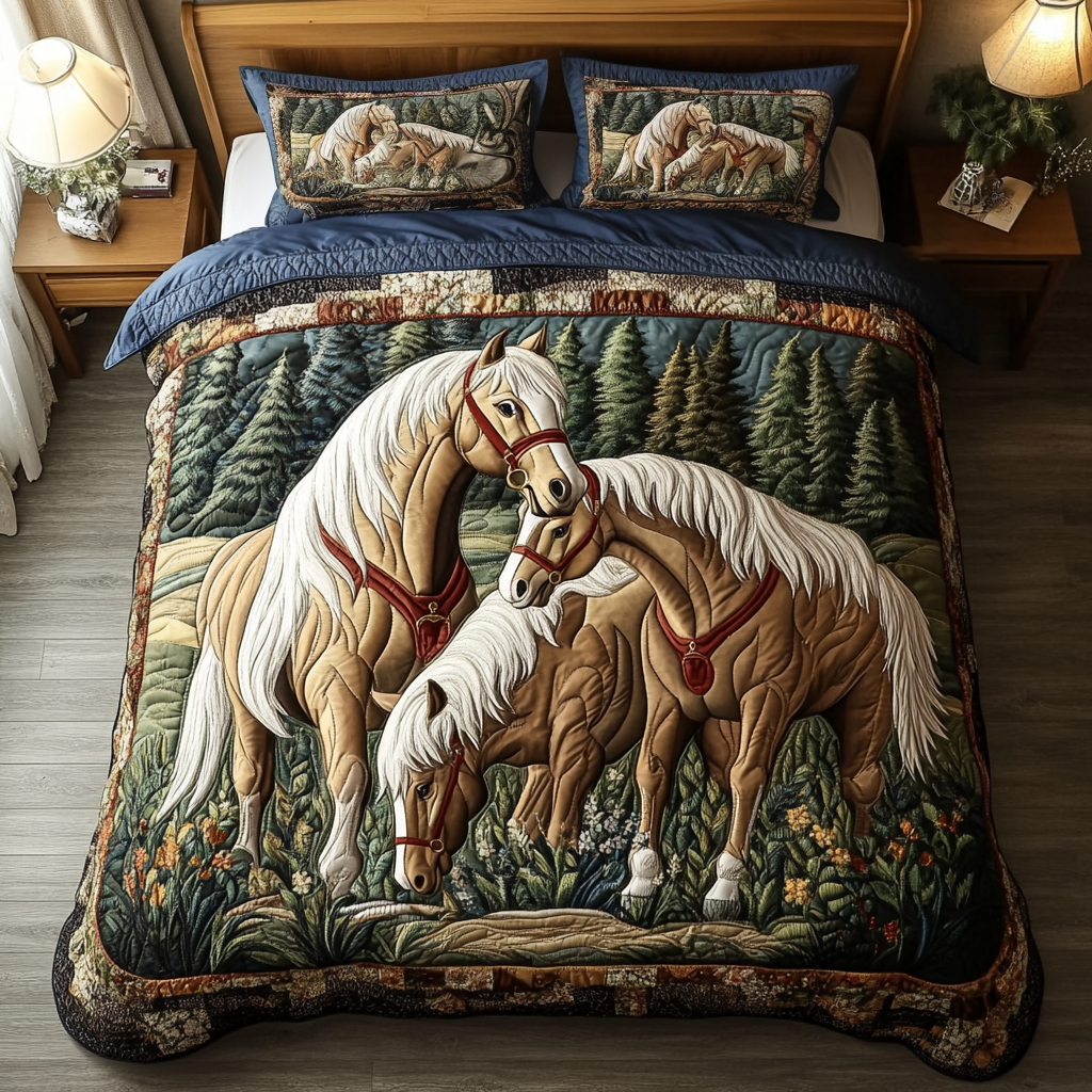Running Horse Quilted Bedding Set Cozy Bedroom Decor Horse Gifts For Adults