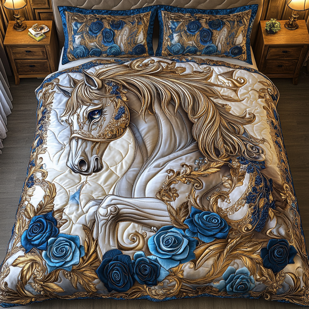 Running Horse Quilted Bedding Set Duvet Cover Bed Sheet Set Gifts For Female Horse Lovers