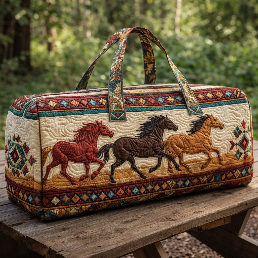 Running Horse Spirit Quilted Duffle Bag Western Native Patchwork Bag Best Gift For Horse Lovers