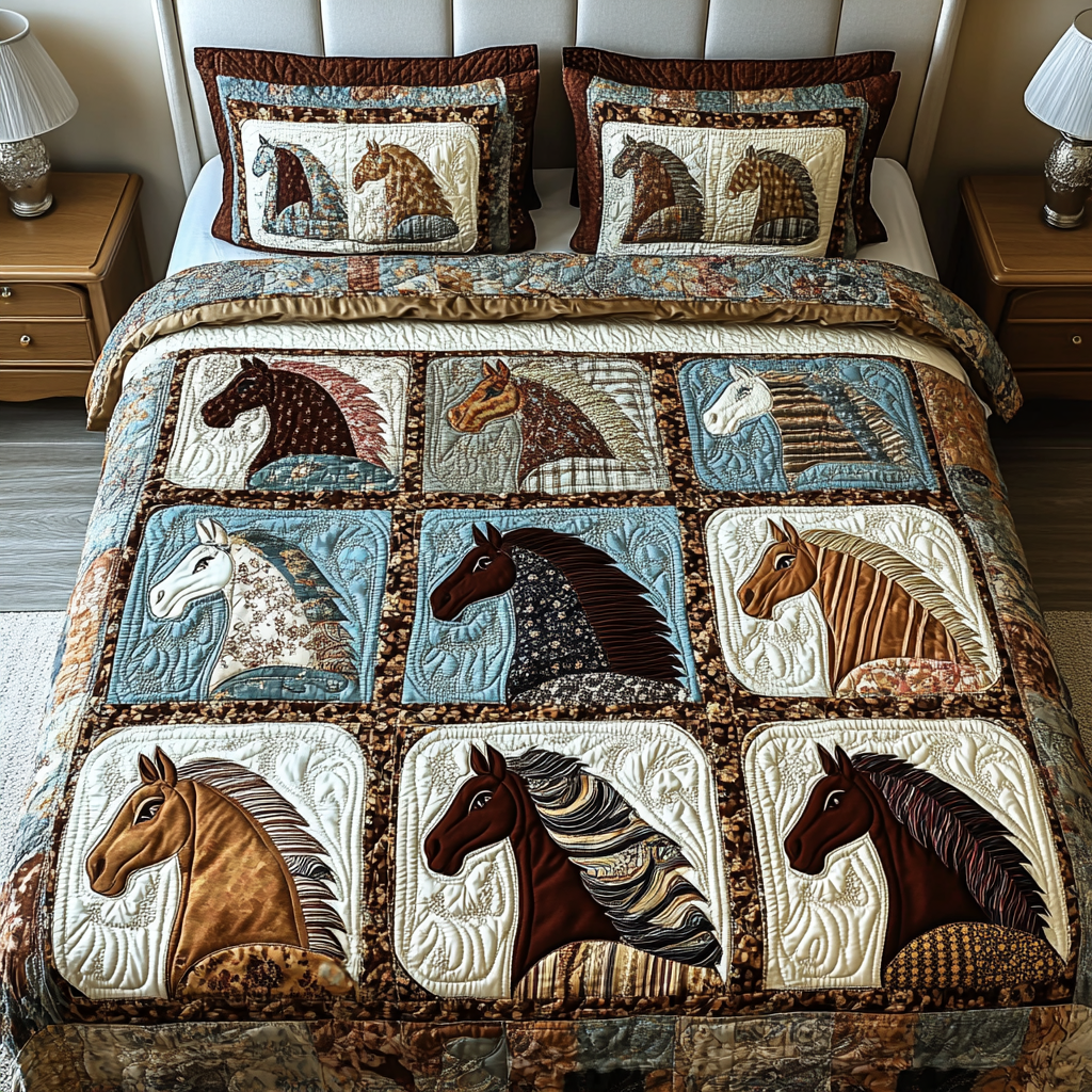 Running Stallion Quilted Bedding Set Bed Room Decoration Gifts For New Horse Owners