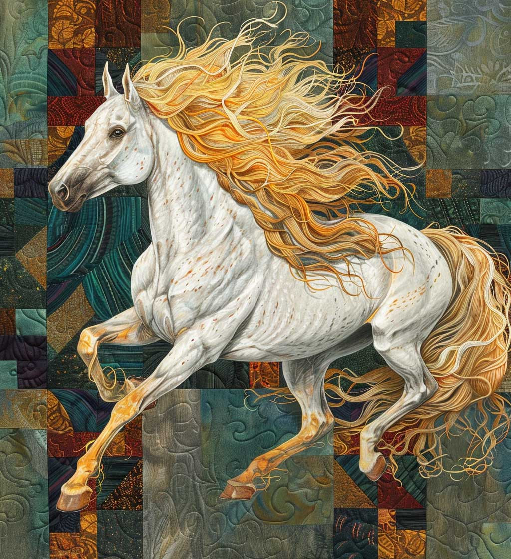 Running White Horse Quilt Blanket Throws And Blankets Good Gifts For Dads 50Th Birthday