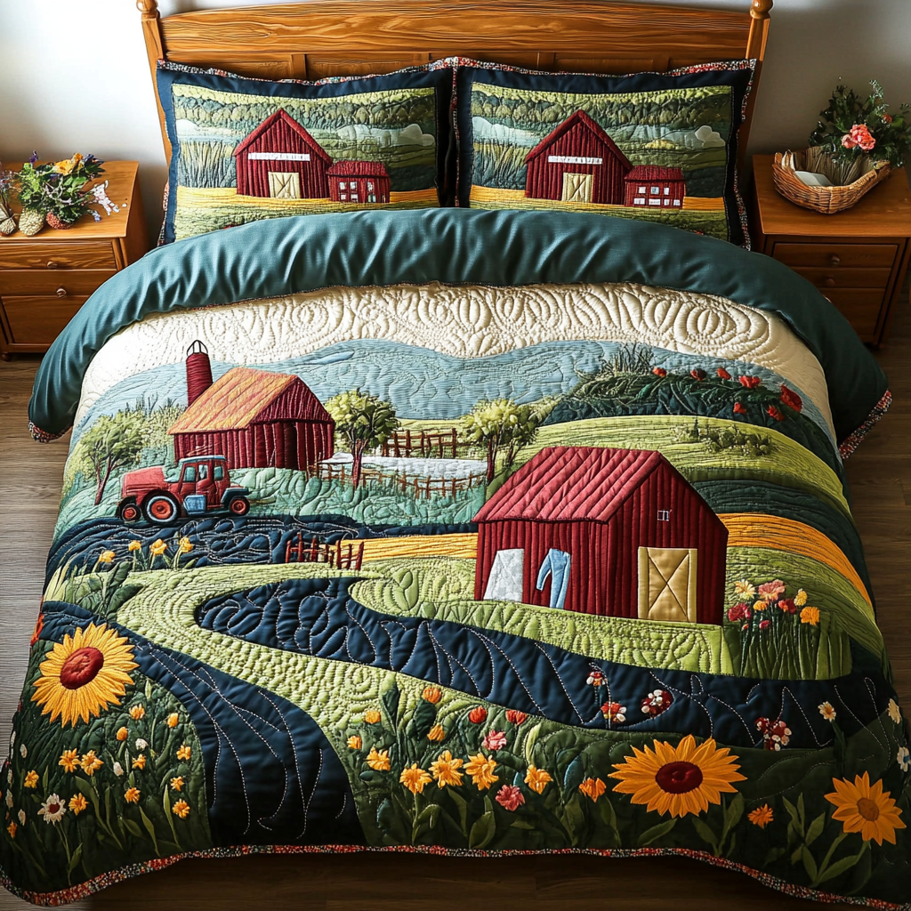 Rural Bliss Quilted Bedding Set Cute Farmhouse Bedroom Ideas Family Gift Ideas