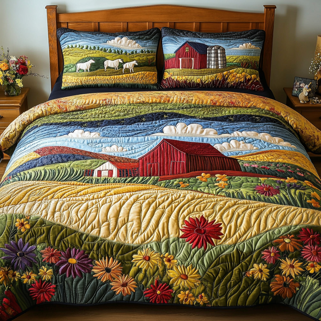 Rural Charm Quilted Bedding Set Bedroom Farmhouse Decor Ideas Great Family Gifts