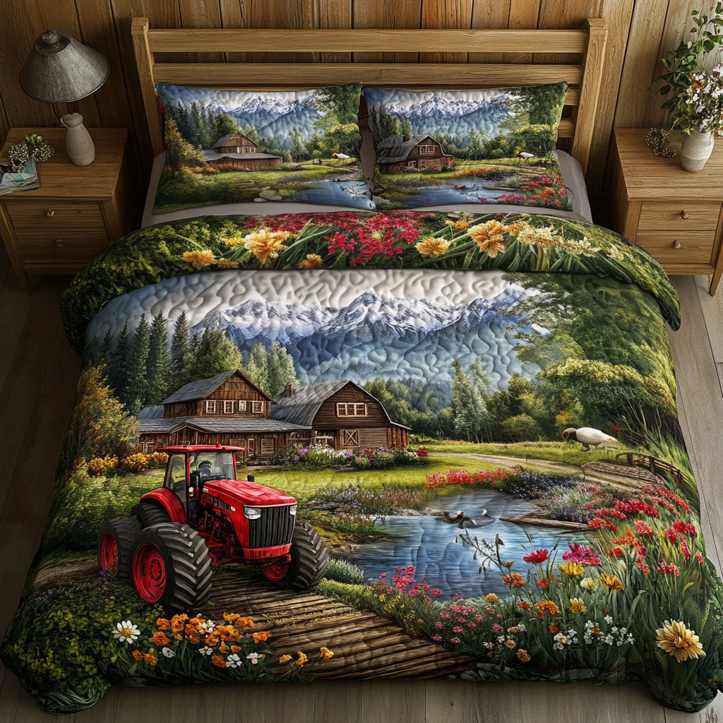 Rural Charm Quilted Bedding Set Best Bedspread Set Christmas Gifts For Tractor Lovers
