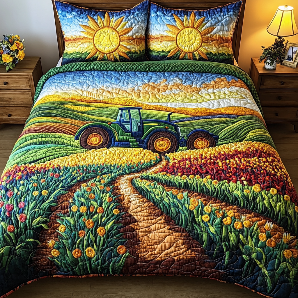 Rural Paradise Quilted Bedding Set Best Comforter Sets Christmas Gifts For Tractor Lovers