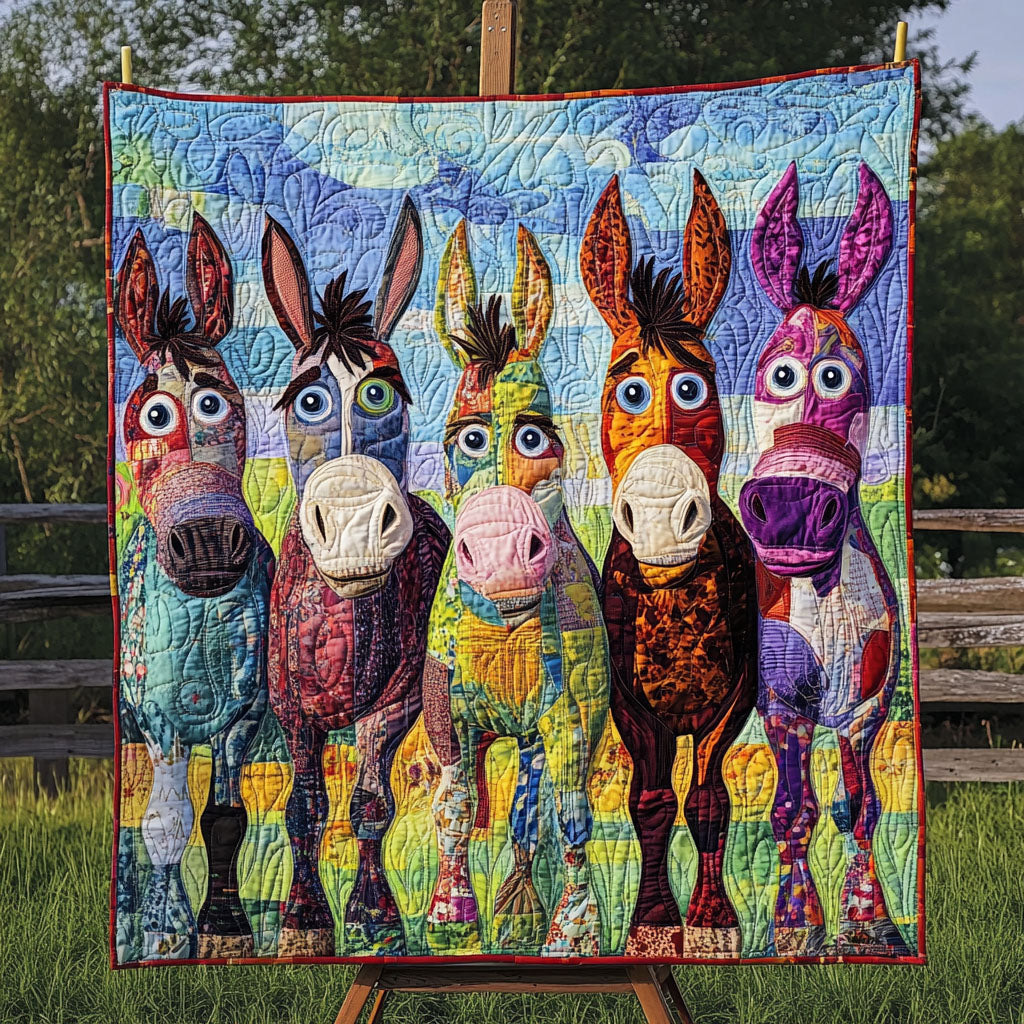 Rural Rainbow Quilted Blanket Christmas Holiday Unique Donkey Gifts