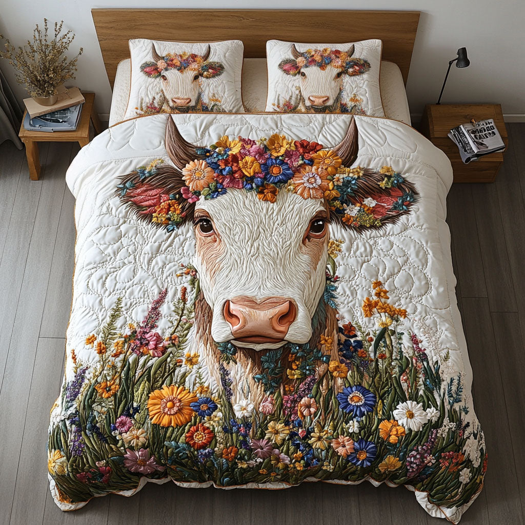 Rural Romance Quilt Quilted Bedding Set Bedroom Decorations Cow Christmas Gift