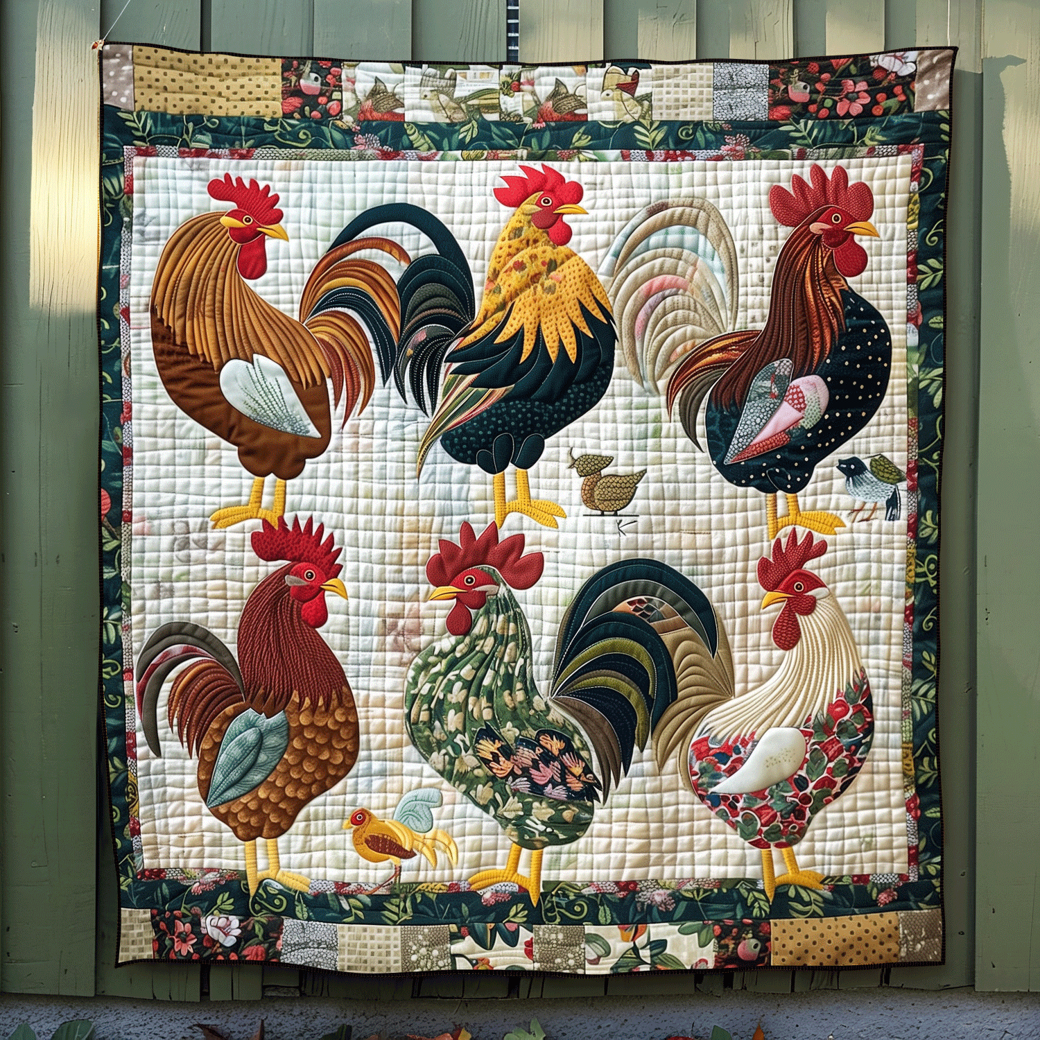 Rural Rooster Quilted Blanket Chicken Lover Presents