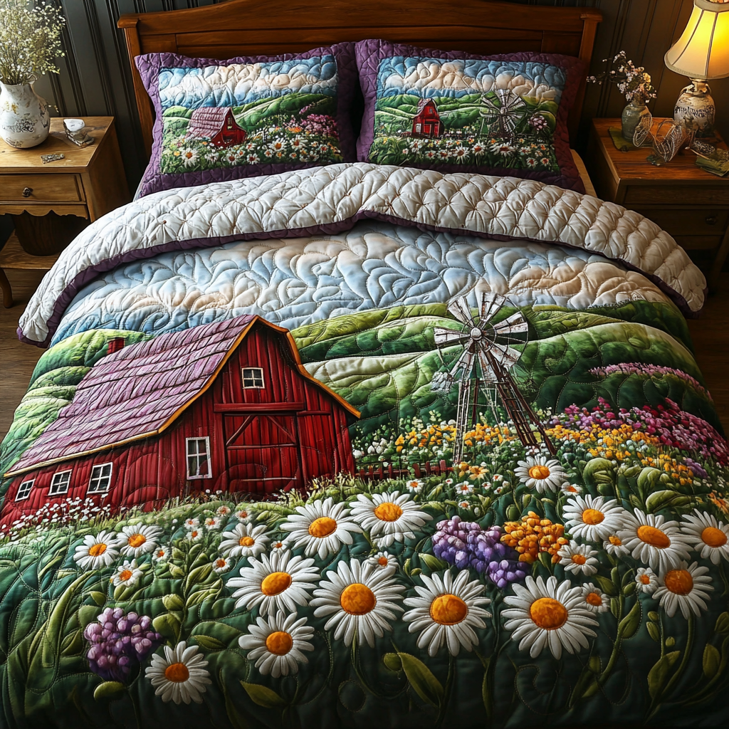 Rural Serenity Quilted Bedding Set Farmhouse Bed Decor Best Family Gifts