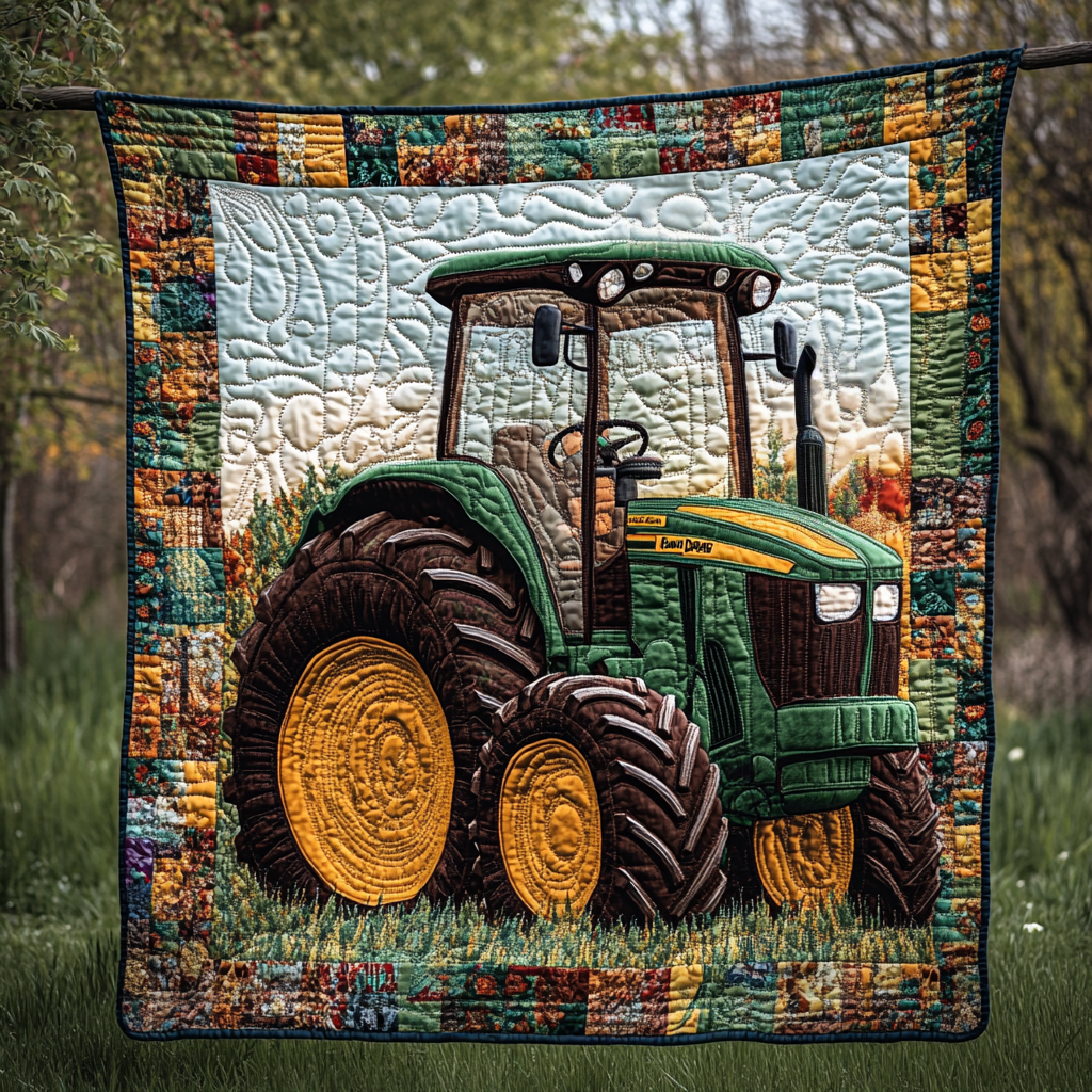 Rural Wheels Quilted Blanket Best Throw Blanket Christmas Gifts For Tractor Lovers