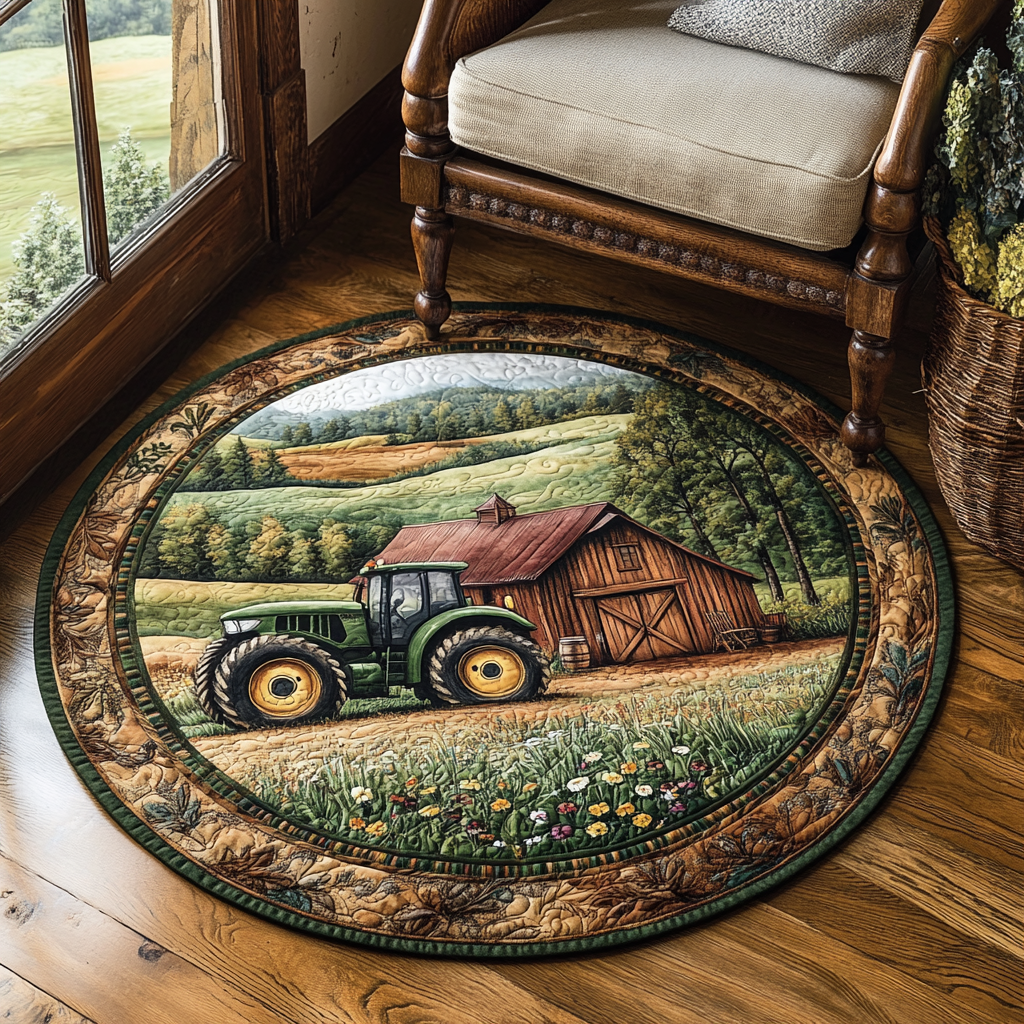 Rural Wheels Quilted Round Mat Front Door Decor Gifts For Farmers And Ranchers