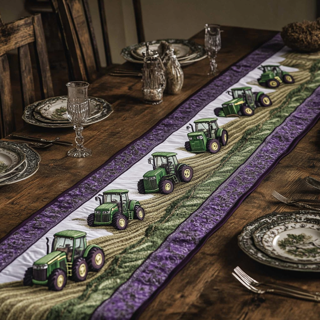 Rural Wheels Quilted Table Runner Dining Room Decor Best Gifts For Tractor Lovers