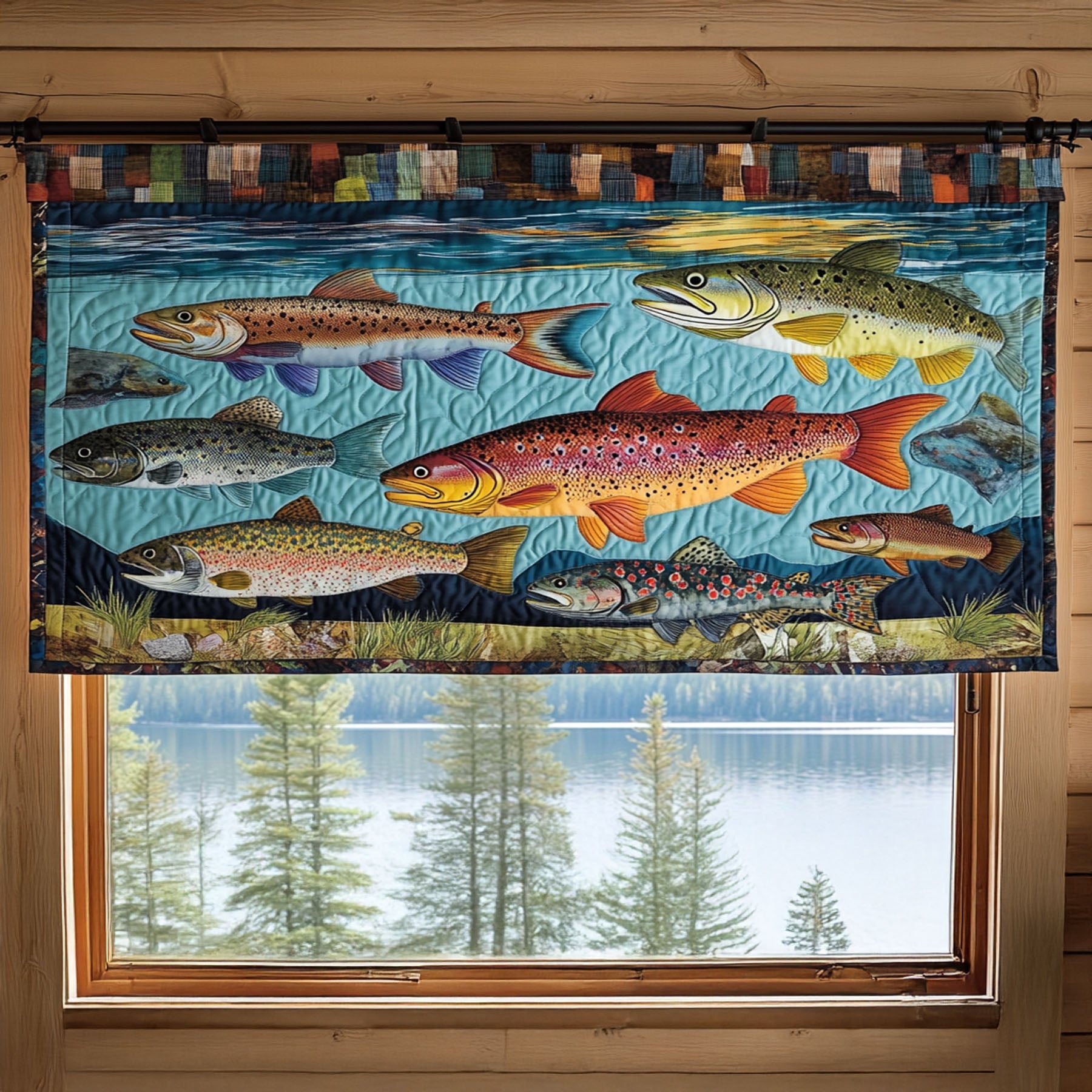 Rushing Rapids Quilted Valance Kitchen Curtains With Valance Bonus Daughter Gifts