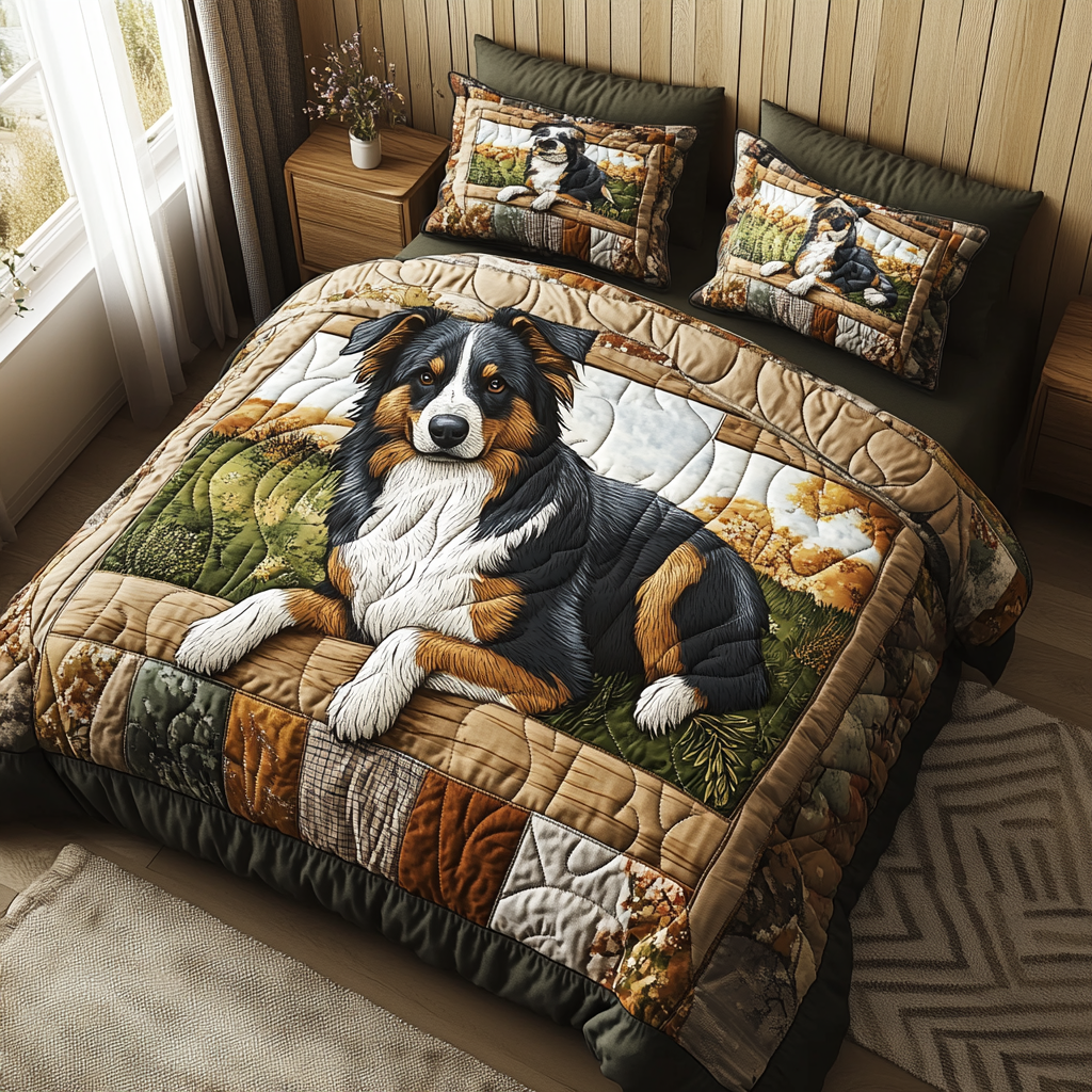 Rustic Aussie Soul Quilted Bedding Set Holiday Duvet Cover Set Australian Shepherd Christmas Gifts