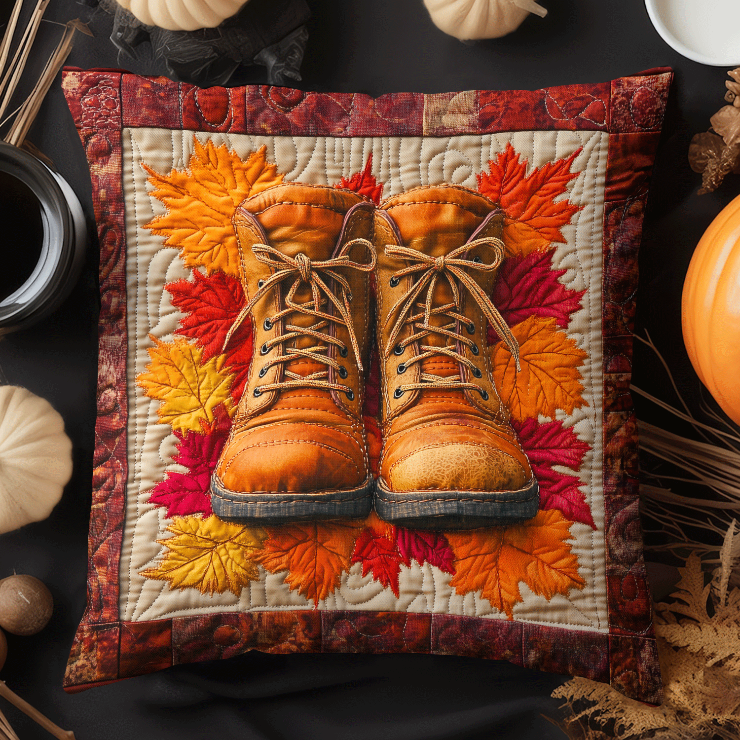 Rustic Autumn Charm Quilted Pillow Case Christmas Pillow Cover