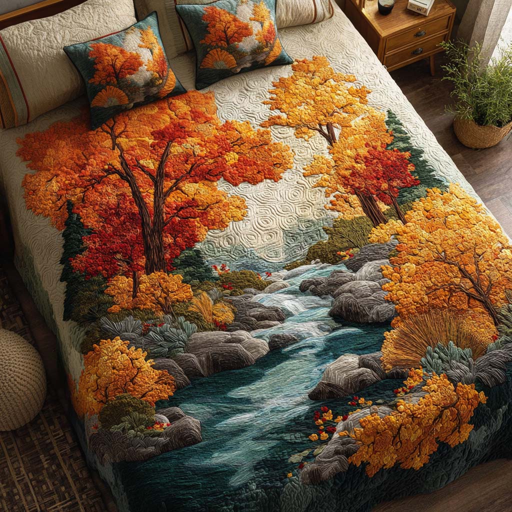 Rustic Autumn Lane Quilted Bedding Set Unique Bed Sheet Set Gifts For Autumn Lovers
