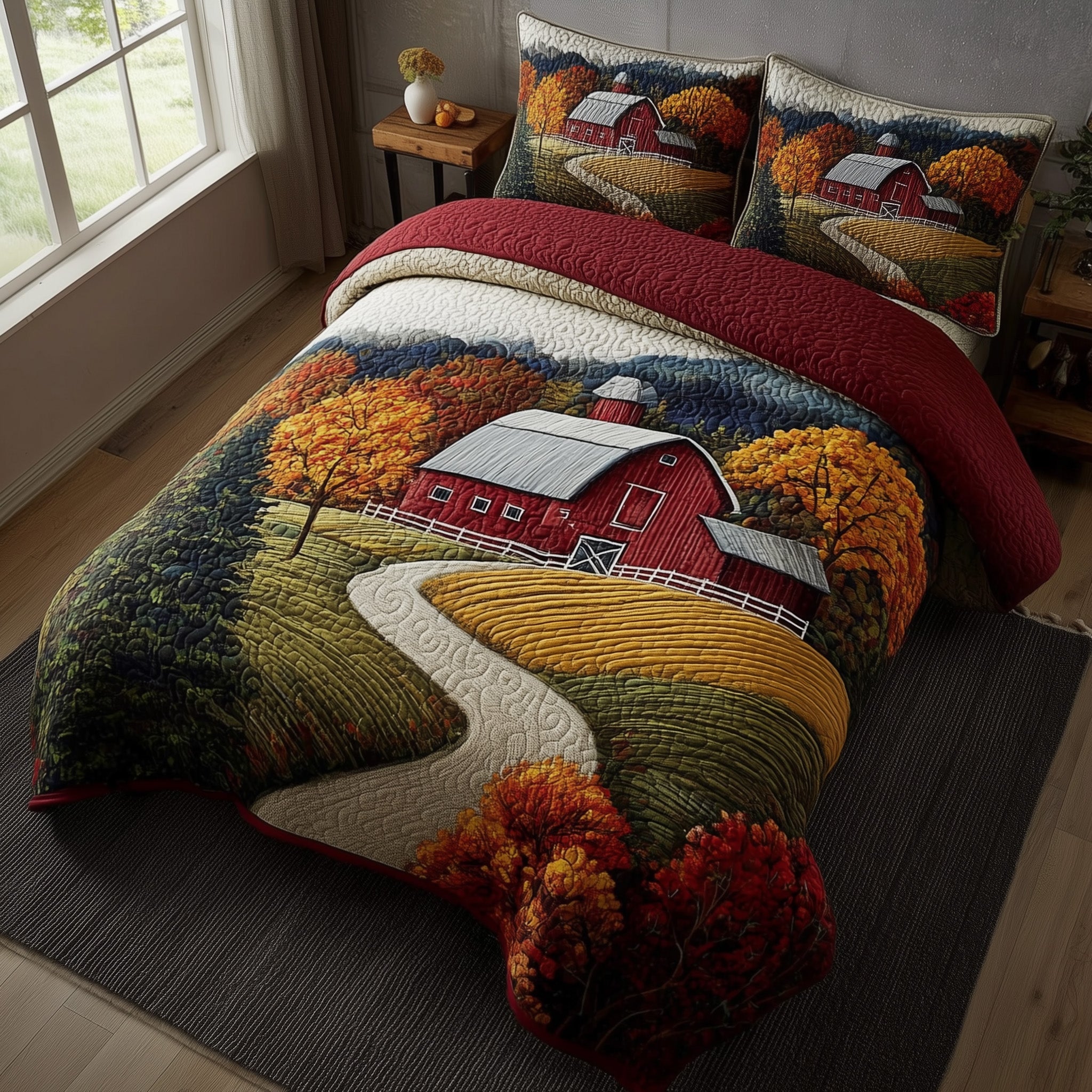 Rustic Autumn Quilted Bedding Set For Men