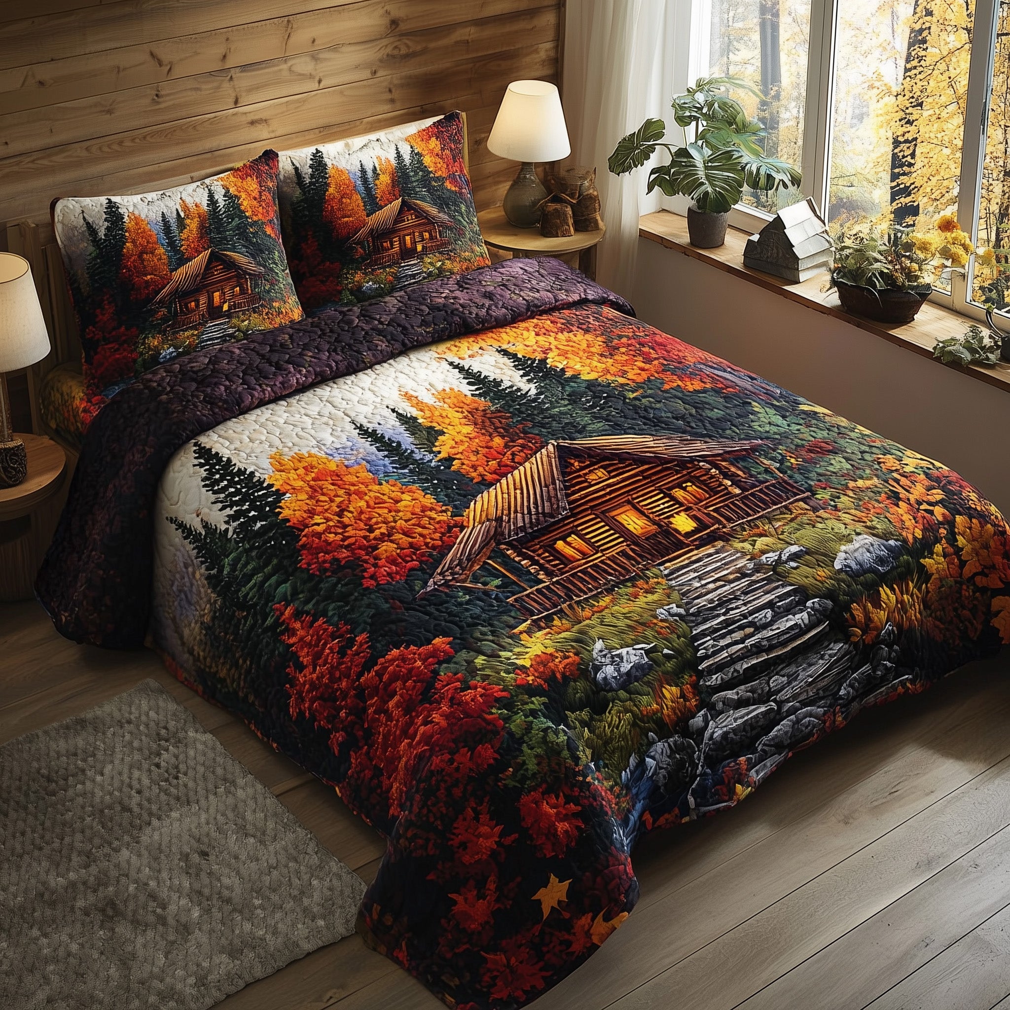 Rustic Autumn Retreat Quilted Bedding Set Bohemian Vibe