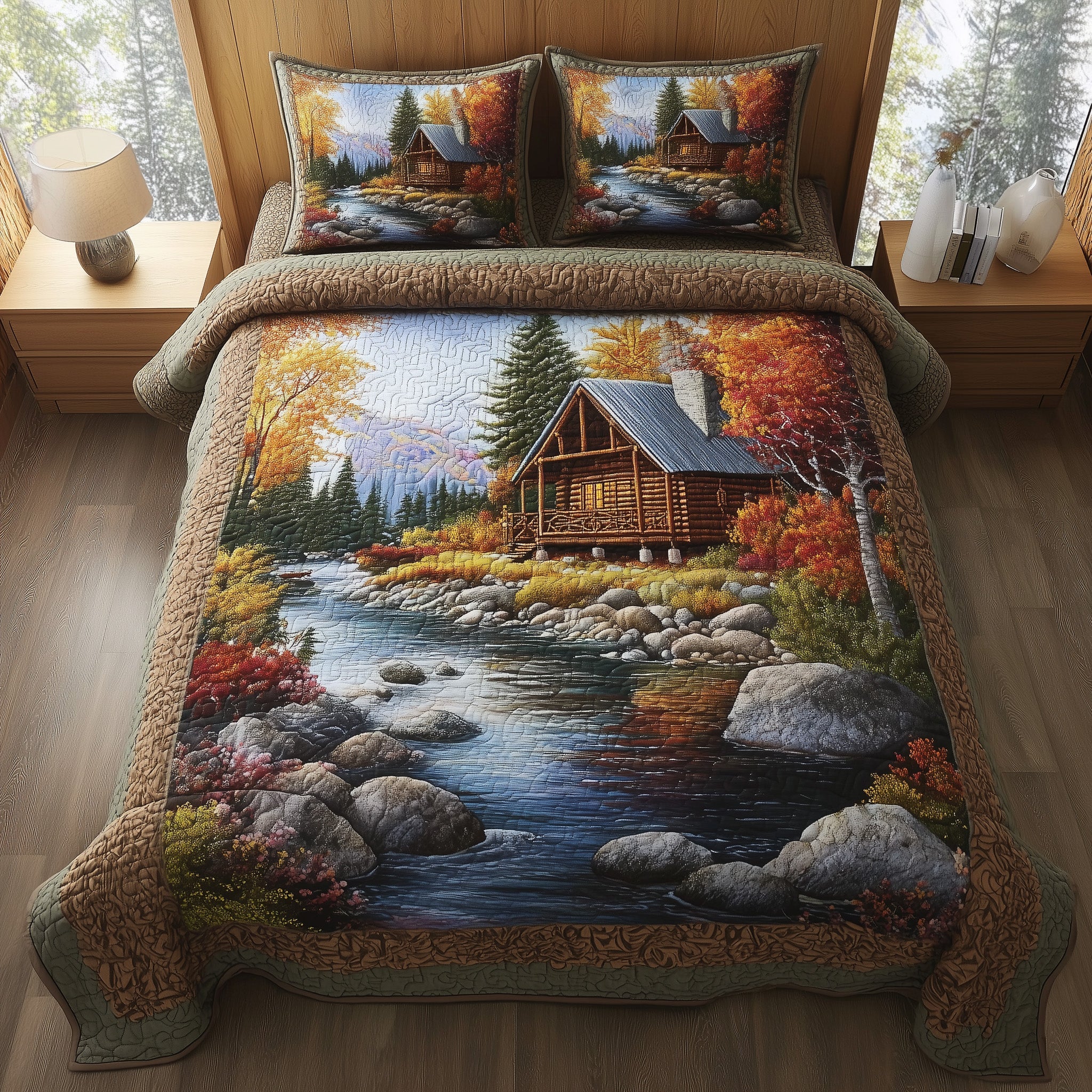 Rustic Autumn Retreat Quilted Bedding Set Solid Color