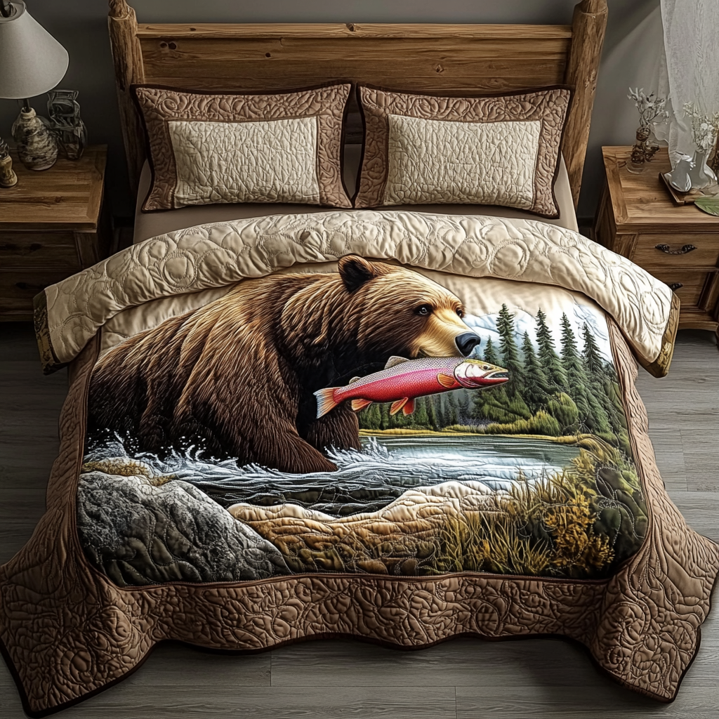 Rustic Bear Quilted Bedding Set Bedroom Decorations Hunting Lover Gifts