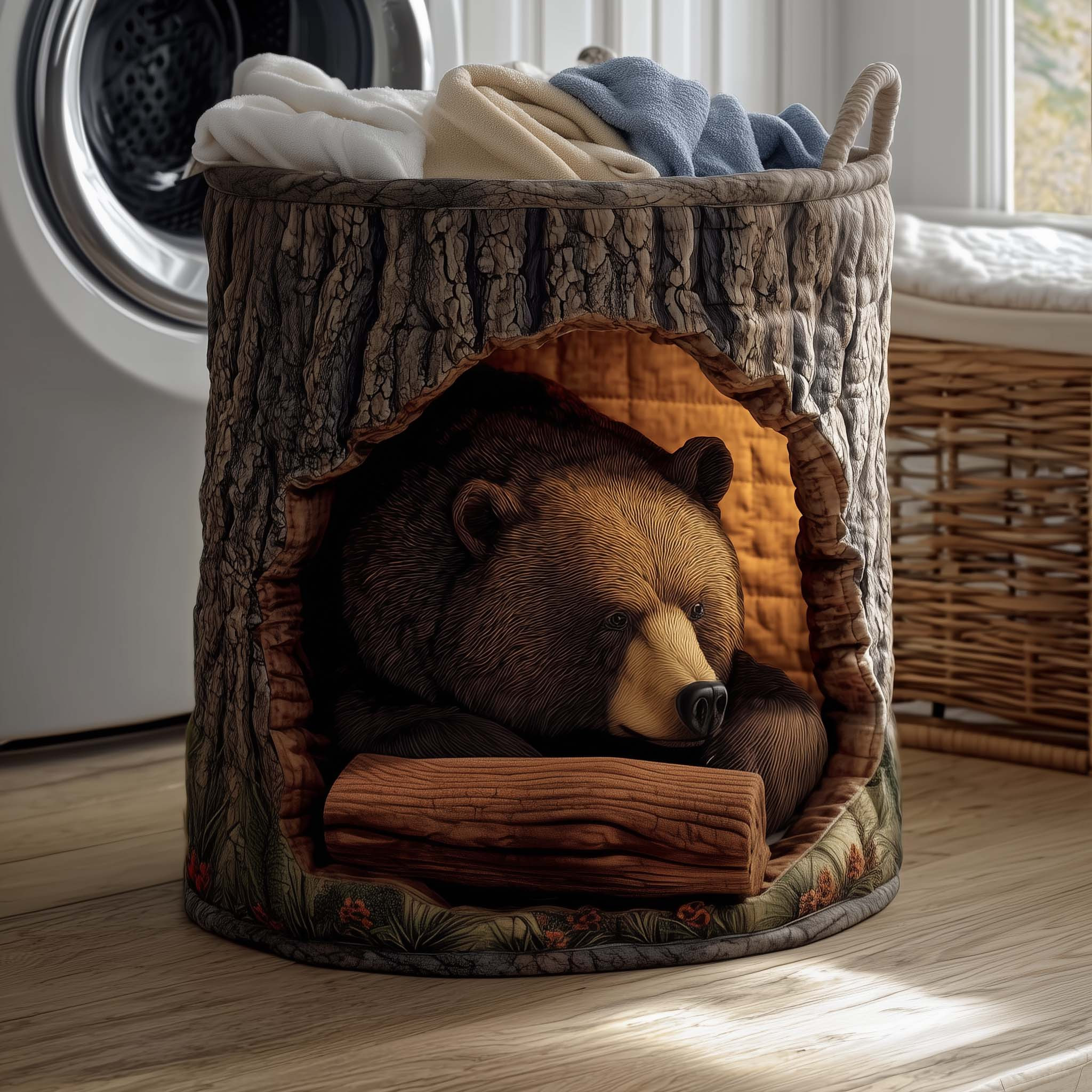 Rustic Bear Quilted Laundry Basket Rustic Home Decor Gifts For Bear Owners