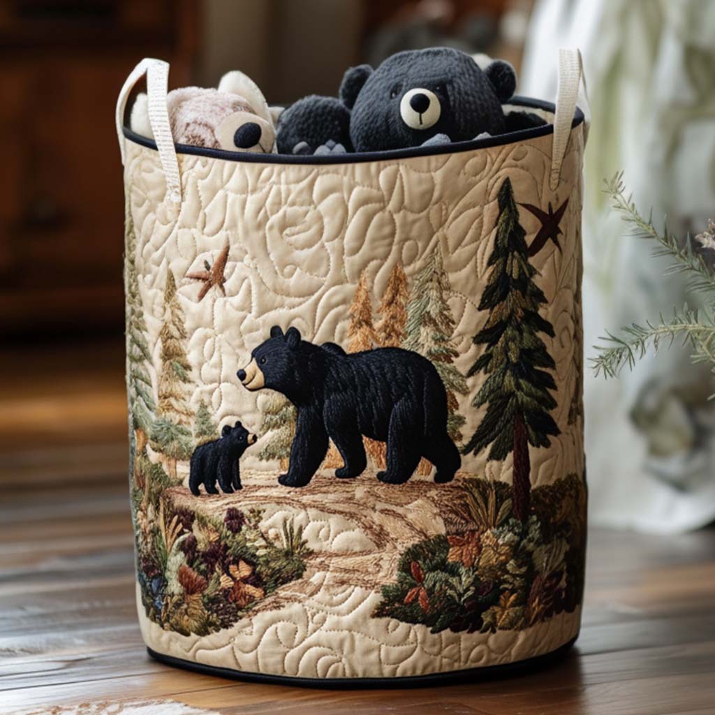 Rustic Bear Vibe Quilted Laundry Basket Perfect Gift For Apartment Living