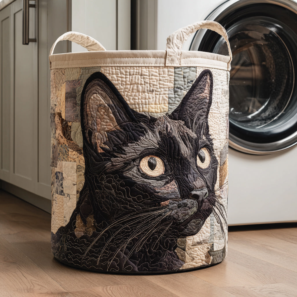 Rustic Black Cat Quilted Laundry Basket Holiday Season Merch