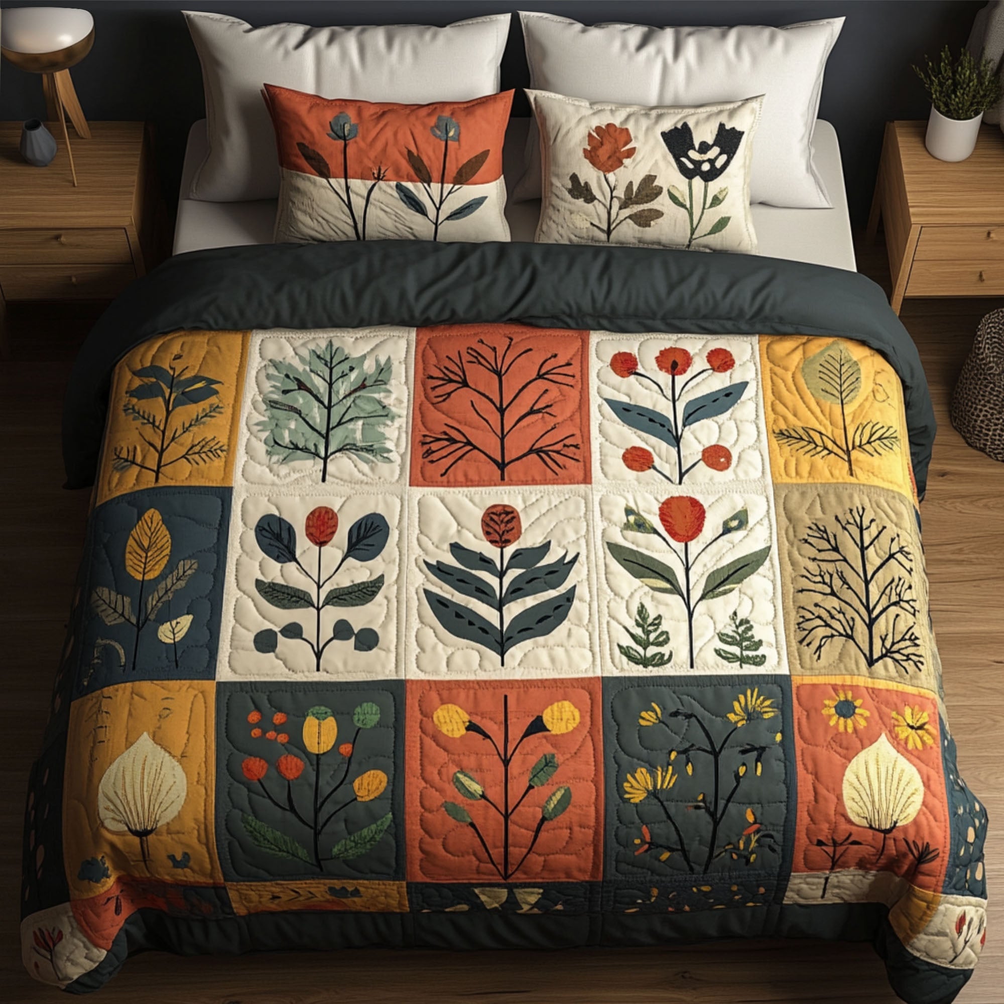 Rustic Blocks Quilted Bedding Set Luxury Bed Sheet Gift Set for Ultimate Comfort