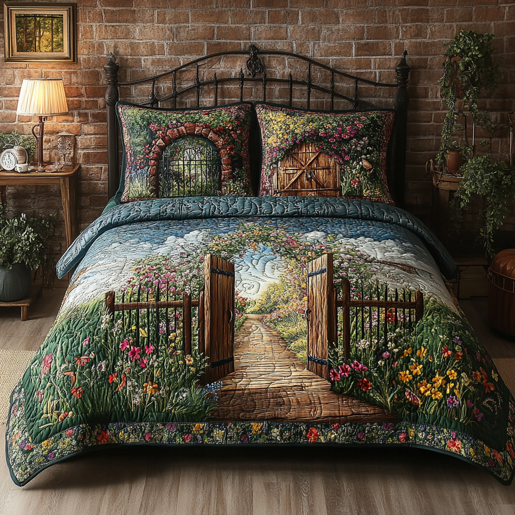 Rustic Bloom Gate Quilted Bedding Set Bed Decorations Christmas Gifts For Flower Lovers