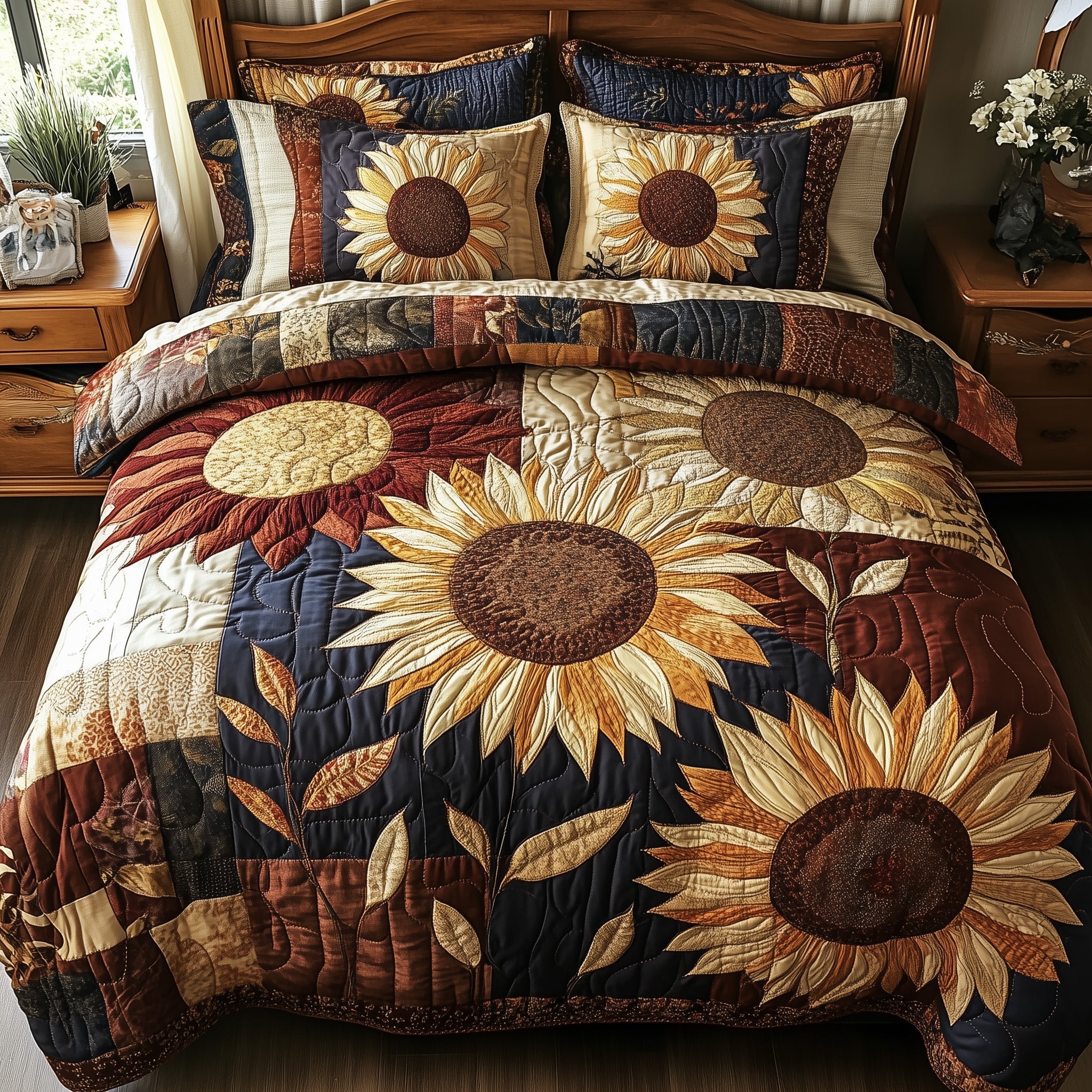 Rustic Bloom Patchwork Quilted Bedding Set Duvet Cover Bed Sheet Christmas Gift For A Daughter In Law