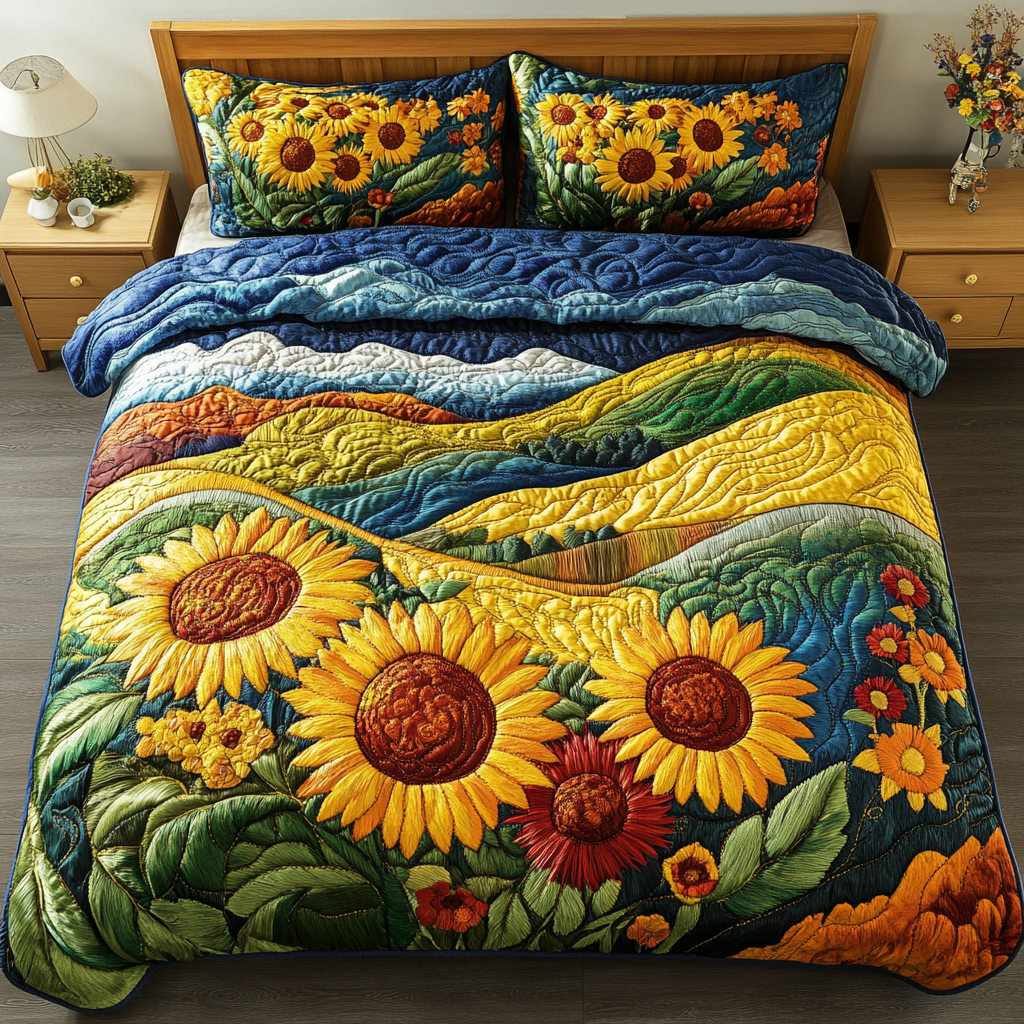 Rustic Bloom Quilted Bedding Set Bedroom Decor Ideas Sunflower Christmas Gift Ideas