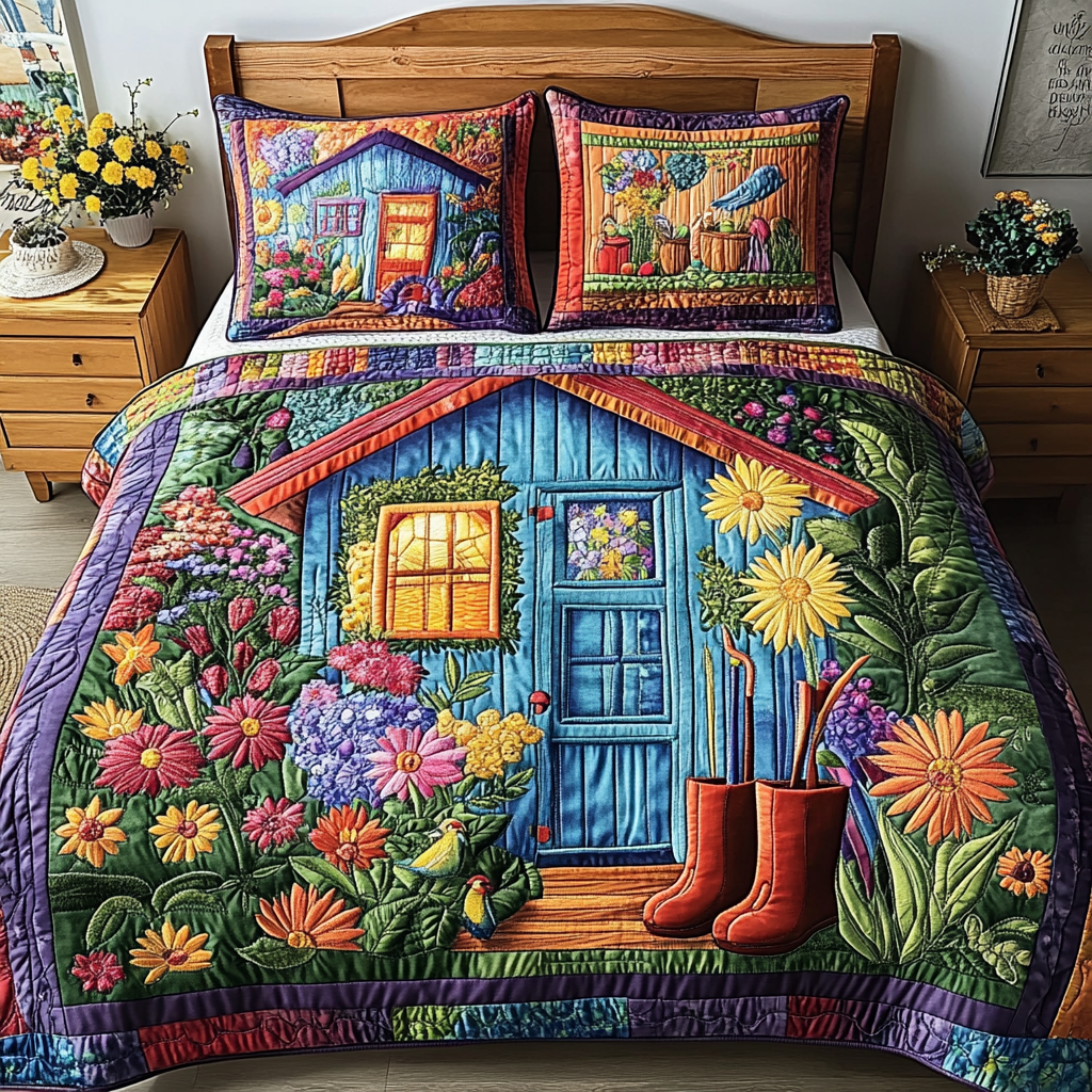 Rustic Bloom Quilted Bedding Set Holiday Duvet Cover Set Christmas Floral Gifts