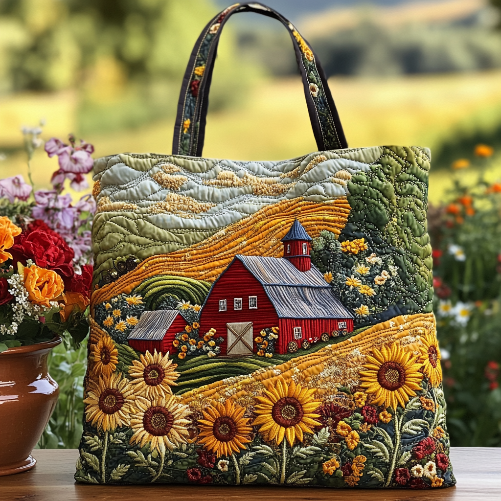 Rustic Bloom Quilted Tote Bag Gifts For Sunflower Lovers
