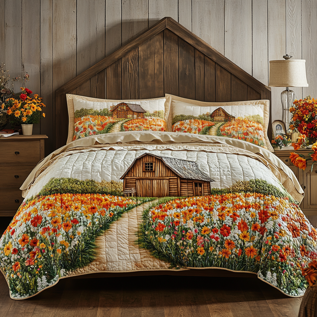 Rustic Blooms Quilted Bedding Set Cool Bedroom Decor Tractor Gifts For Dad