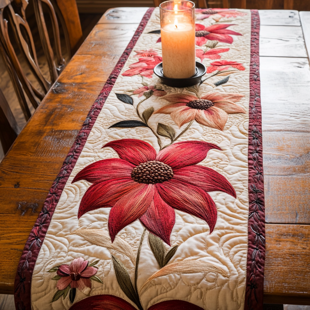 Rustic Blossoms Quilted Table Runner Holiday Dining Table Decor Best Gifts For Flower Lovers