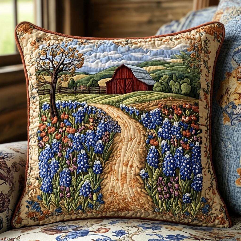 Rustic Bluebonnet Quilted Pillow Case Decorative Pillow Cases Texas Gifts For Her