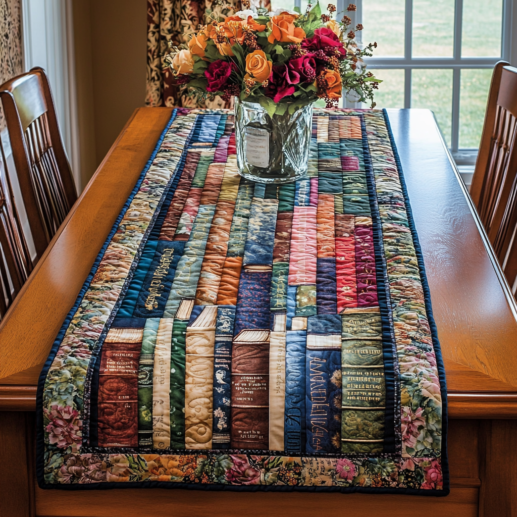 Rustic Bookshelf Quilted Table Runner Dining Room Table Decor Ideas Best Gifts For Readers