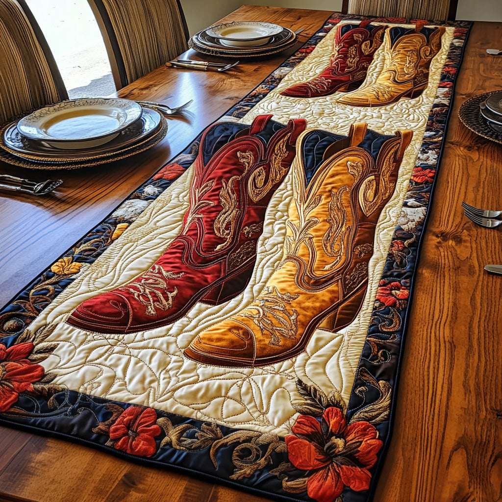 Rustic Boots Quilted Table Runner Holiday Table Runner Gift Idea