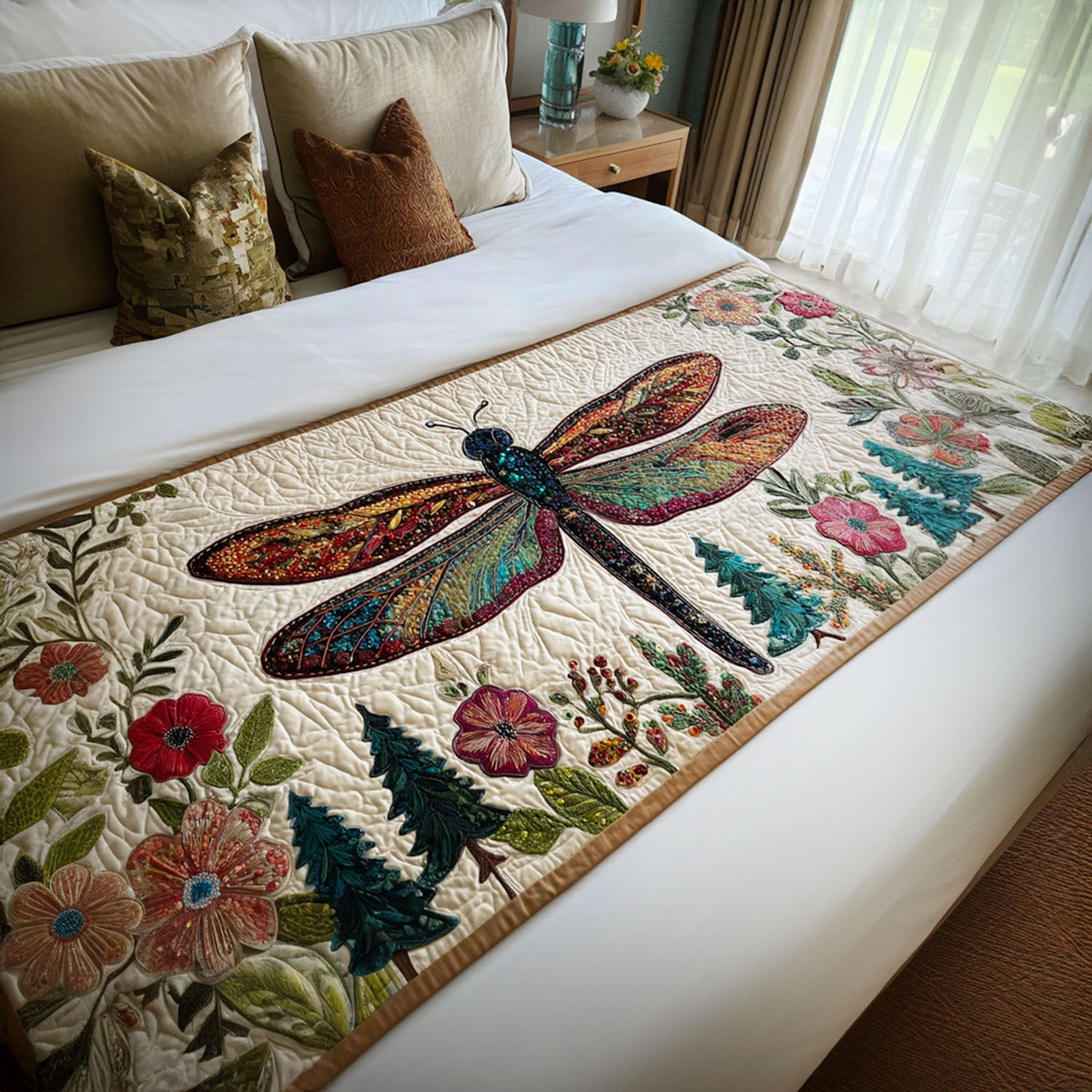 Rustic Breeze Quilted Bed Runner Bed Room Decoration Unique Dragonfly Gifts
