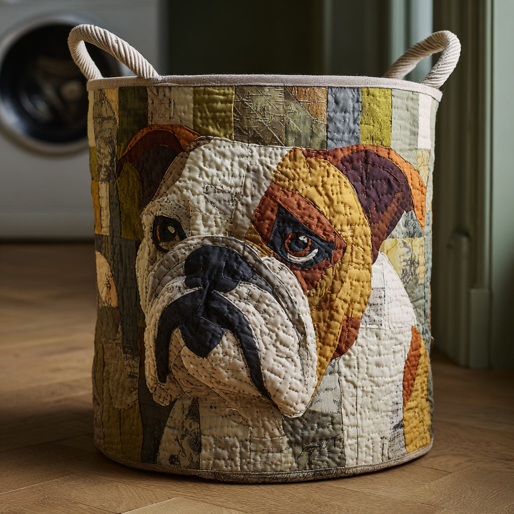 Rustic Bulldog Quilted Laundry Basket Perfect Birthday Gift Idea