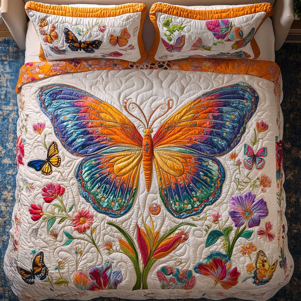 Rustic Butterfly Beauty Quilted Bedding Set Bed Decor Presents For Butterfly Lovers Women