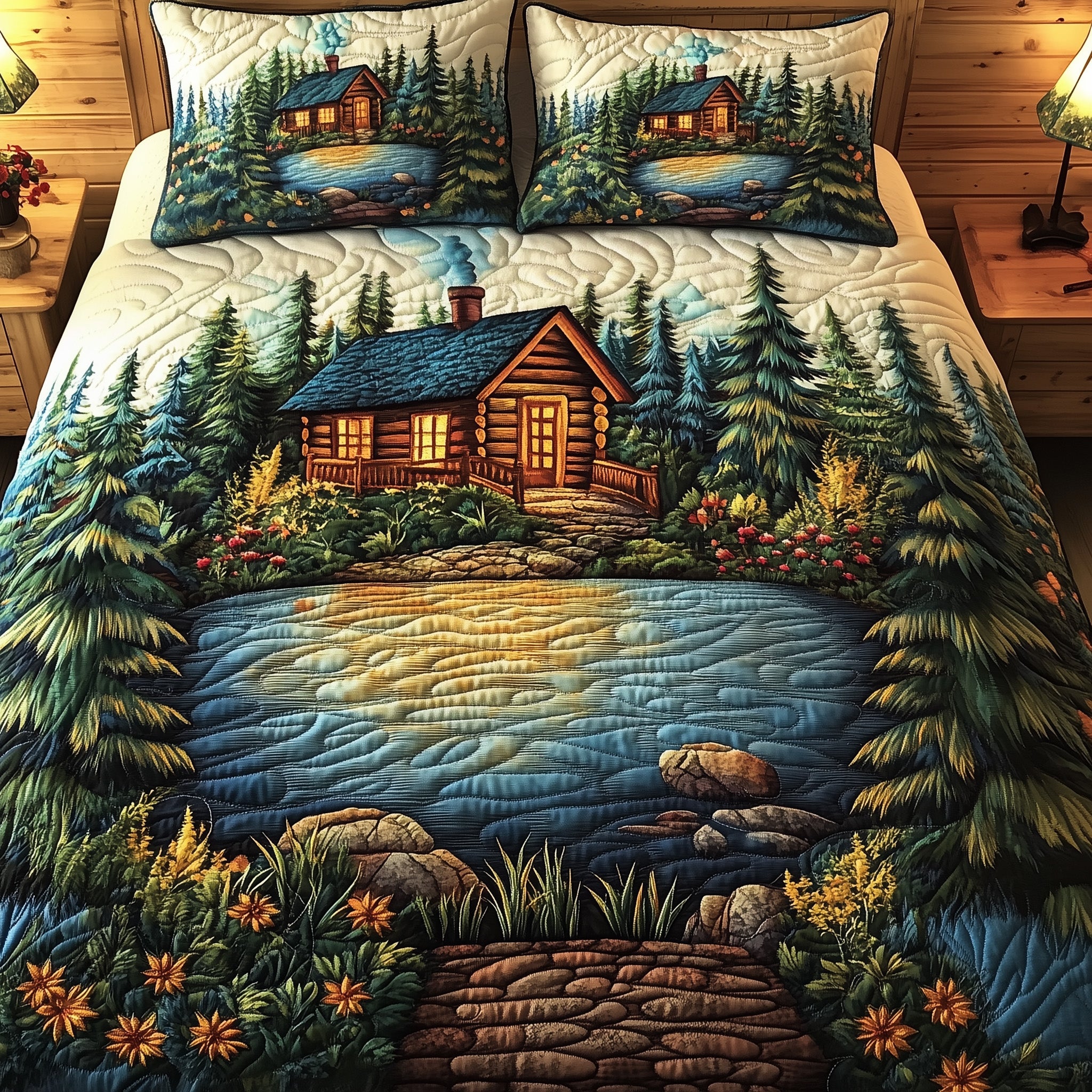 Rustic Cabin Quilted Bedding Set Duvet Cover Bed Sheet Household Christmas Gifts