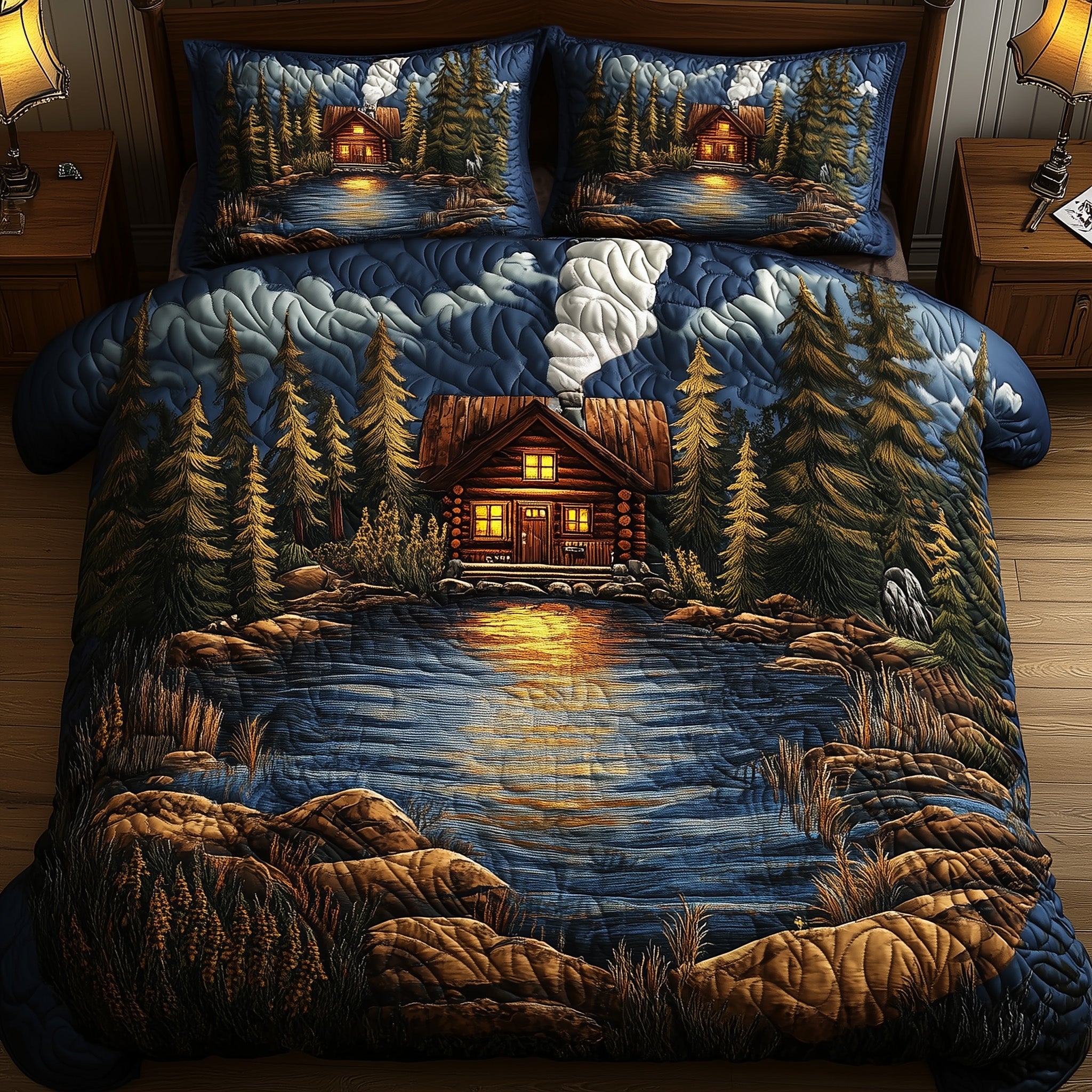 Rustic Cabin Quilted Bedding Set Duvet Cover Bed Sheet Xmas Present For Uncle
