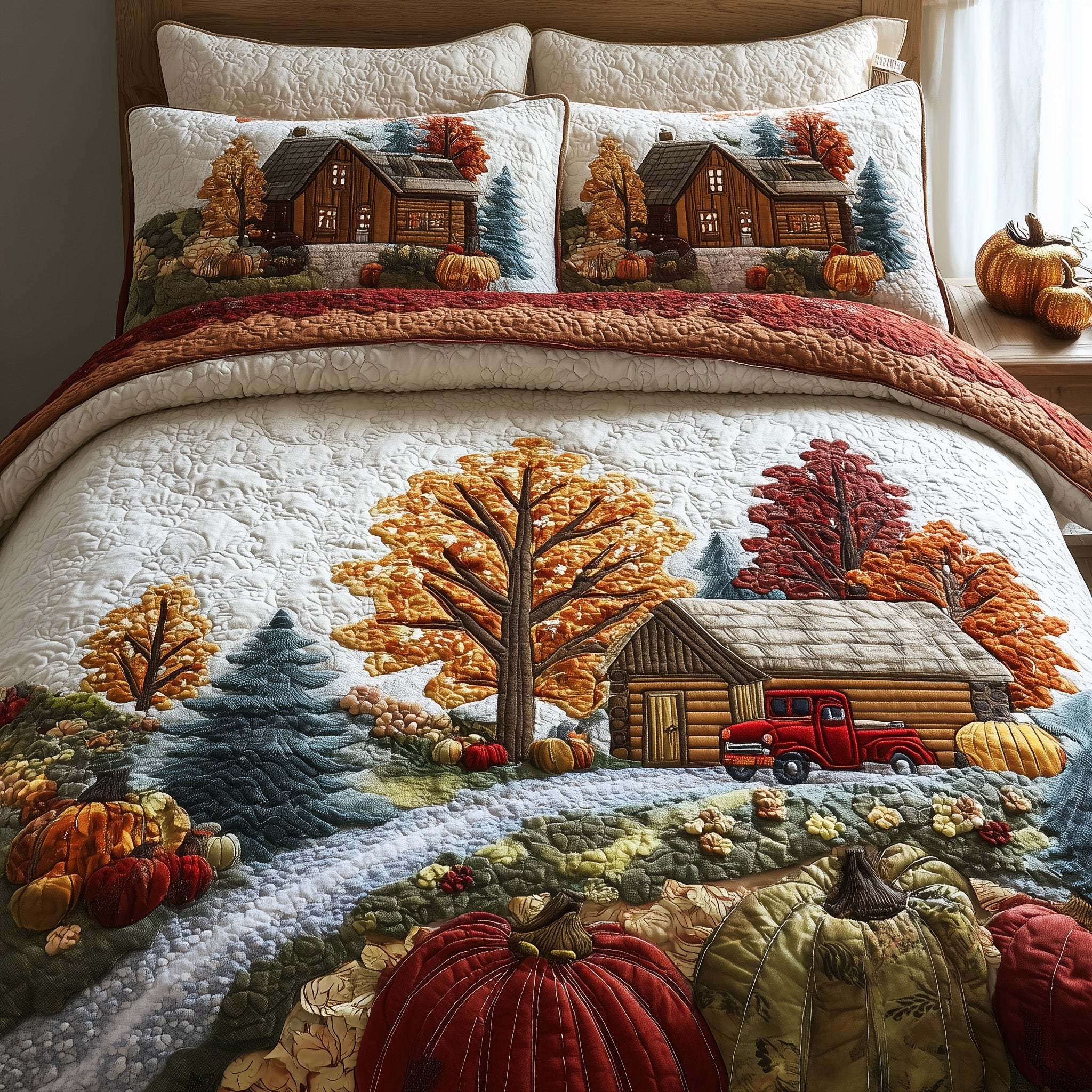 Rustic Cabin Quilted Bedding Set Floral Print